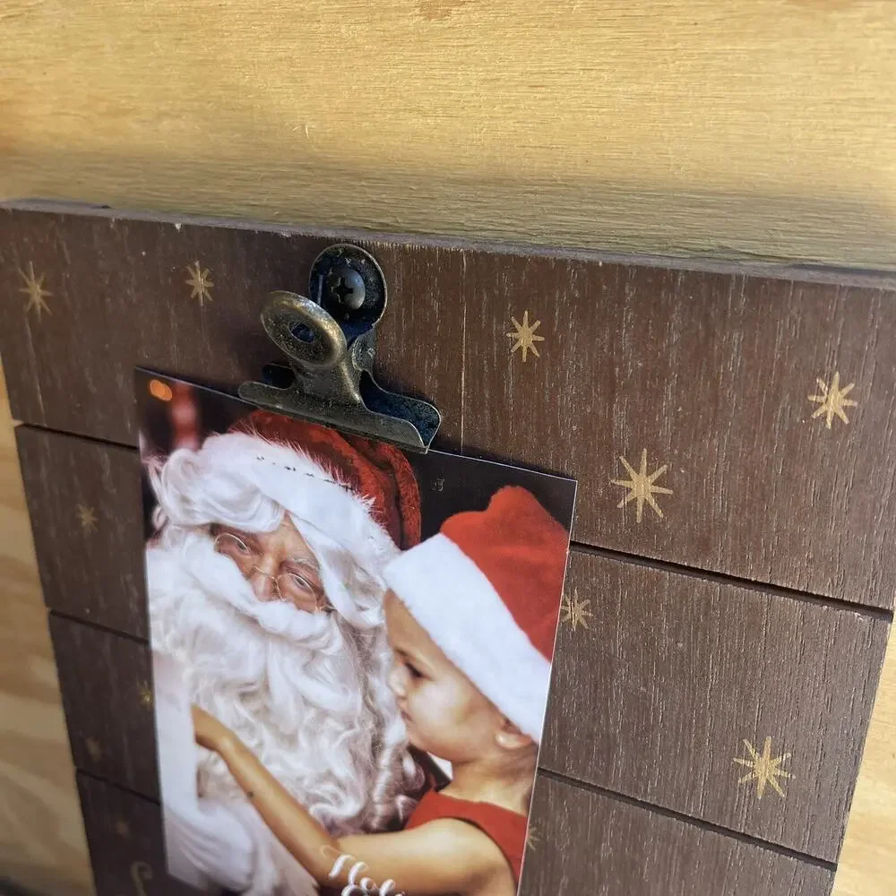 Holiday Cheer Santa & Me Clip Board Photo Display‎ Brown Wood 4x6 Photo Holder